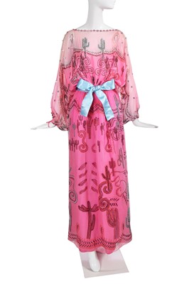 Lot 318 - A Zandra Rhodes printed chiffon dress, 'Cactus and Cowboy' collection, Spring-Summer 1976