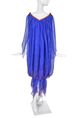 Lot 328 - A Zandra Rhodes blue chiffon 'Torn Micro Broderie' print Bubble dress, 'Conceptual Chic' collection, Spring-Summer 1978-79