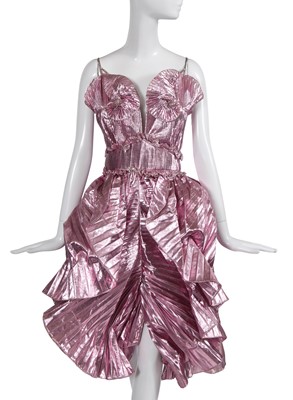 Lot 343 - A Zandra Rhodes pink pleated lame cocktail dress, ‘Renaissance/Gold’ collection, Autumn-Winter 1981-82
