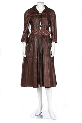 Lot 57 - A Bill Gibb brown leather ensemble, mid 1970s,...