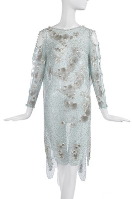 Lot 350 - A Zandra Rhodes seafoam blue beaded 'Shell and Wiggle' dress, 'Fables of the Sea' collection, Spring-Summer 1984