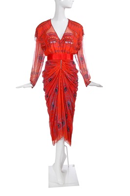 Lot 356 - A Zandra Rhodes printed chiffon dress, 'India Revisited' collection, Autumn-Winter 1985-86