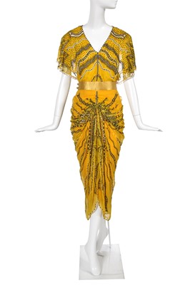 Lot 359 - A Zanda Rhodes printed chiffon dress, 'Spanish Impressions' collection, Spring-Summer 1986