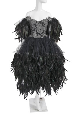 Lot 370 - A Zandra Rhodes black lace and feather ballgown, 'Neo-Fantasy Look' collection, Autumn-Winter 1993