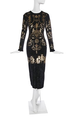 Lot 221 - A Vivienne Westwood boulle-stencilled black velour dress, 'Portrait' collection, Autumn-Winter 1990-91