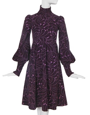 Lot 396 - A Biba dark purple corduroy 'banana' print dress, circa 1969