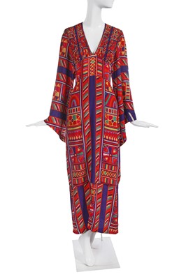 Lot 376 - A fine Thea Porter 'Samawa' printed silk satin dress, probably Autumn-Winter 1970-71
