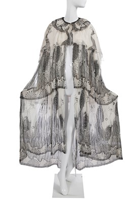 Lot 378 - A fine Thea Porter 'Peacock' print silk chiffon cape, Spring-Summer 1970