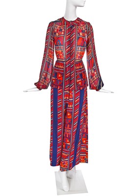Lot 381 - A Thea Porter 'Samawa' print silk ensemble, probably Autumn-Winter 1970-71
