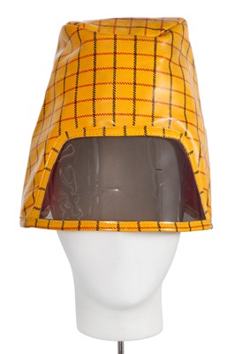 Lot 395 - A yellow checked 'space age' vinyl rain hat, circa 1965