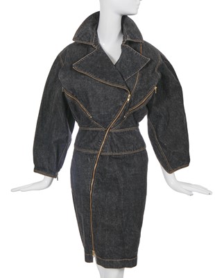 Lot 283 - An Azzedine Alaïa dark blue denim 'Zipper' dress, Spring-Summer 1986