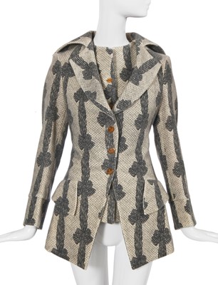Lot 206 - A Vivienne Westwood ribbon print wool jacket and waistcoat, circa 1996