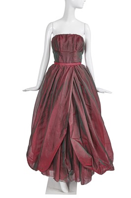 Lot 434 - A Christian Dior London red and green shot-silk organza evening gown, circa 1953