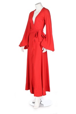 Lot 158 - An Ossie Clark red crêpe 'Cuddly' wrap-over...