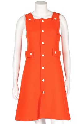 Lot 177 - A Courrèges orange wool pinafore-style dress,...