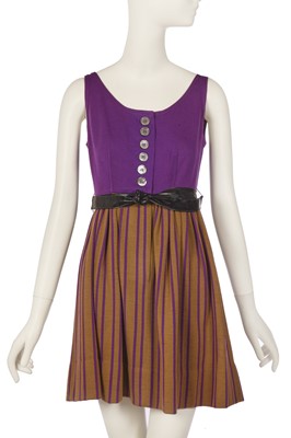 Lot 4 - Peggy Moffitt's Rudi Gernreich purple and brown jersey mini dress, early 1960s
