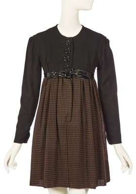 Lot 5 - Peggy Moffitt's Rudi Gernreich black and tan checked wool dress, early 1960s