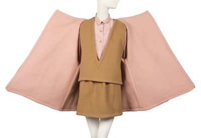 Lot 27 - Peggy Moffitt's Rudi Gernreich reversible camel and pink wool suit, Fall 1964