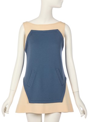Lot 32 - Peggy Moffitt's Rudi Gernreich ivory and blue wool mini dress, circa 1965