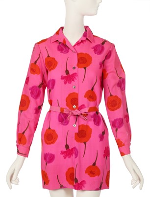 Lot 33 - Peggy Moffitt's Rudi Gernreich pink floral printed wool mini dress, Resort 1965