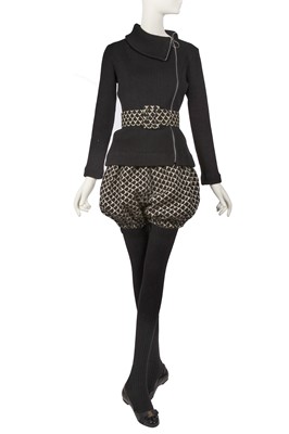 Lot 41 - Peggy Moffitt's Rudi Gernreich black and cream wool jersey bloomer ensemble, Fall 1965