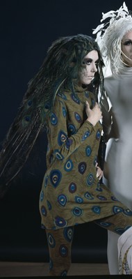 Lot 47 - Peggy Moffit's Rudi Gernreich 'Peacock' ensemble, Fall 1966, worn in the 'BASIC BLACK' film, 1967