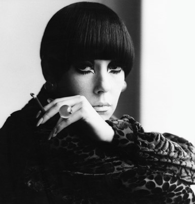 Lot 48 - Peggy Moffitt's Rudi Gernreich burgundy devoré mini dress, Fall 1966, worn in the 'BASIC BLACK' film, 1967