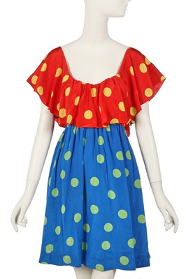 Lot 49 - Peggy Moffitt's Rudi Gernreich polka dot silk dress, Resort 1967, worn in the 'BASIC BLACK' film, 1967