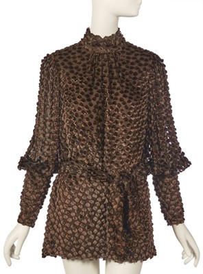 Lot 50 - Peggy Moffitt's Rudi Gernreich brown tufted devoré mini dress, Fall 1966