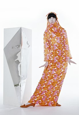 Lot 52 - Peggy Moffitt's Tzaims Luksus print silk maxi dress, Resort 1966
