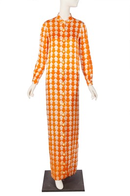 Lot 54 - Peggy Moffitt's Rudi Gernreich Tzaims Luksus arrow-print satin maxi dress, 1966