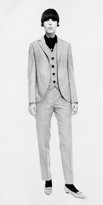 Lot 58 - Peggy Moffitt's Rudi Gernreich checked and striped brushed wool 'Ringo' suit 1966