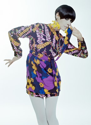 Lot 74 - Peggy Moffitt's Rudi Gernreich printed silk mini dress, 'Chinese Opera' collection, Fall 1967