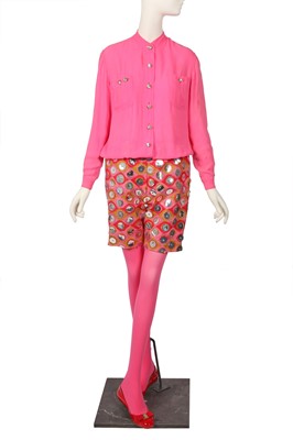 Lot 75 - Peggy Moffitt's Rudi Gernreich embroidered shorts ensemble, Fall 1967