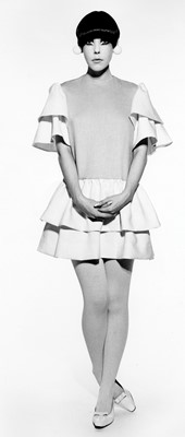 Lot 84 - Peggy Moffitt's Rudi Gernreich pink and off-white linen mini dress, 1968