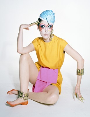 Lot 94 - Peggy Moffitt's Rudi Gernreich saffron shantung silk 'Siamese' romper/dress, Resort 1968