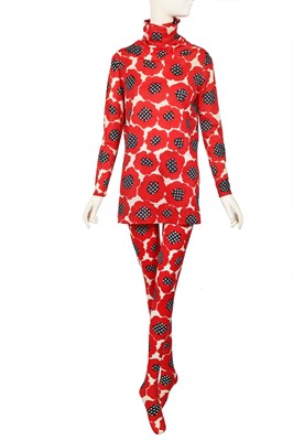 Lot 108 - Peggy Moffitt's Rudi Gernreich poppy-printed Ban-Lon dress and tights, circa 1968