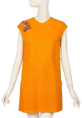 Lot 114 - Peggy Moffitt's Rudi Gernreich tangerine linen shift dress, probably Resort 1968