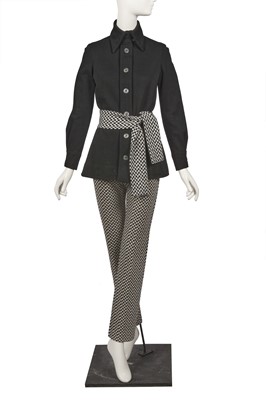 Lot 129 - Peggy Moffitt's Rudi Gernreich black and gray checkerboard wool ensemble, Fall 1970