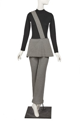 Lot 132 - Peggy Moffitt's black jersey jumpsuit and optional mini-skirt and leggings, fall 1970
