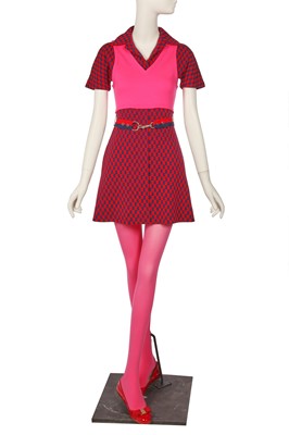 Lot 136 - Peggy Moffitt's Rudi Gernreich red and blue checkerboard mini dress, 1971