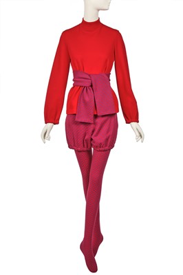 Lot 137 - Peggy Moffitt's Rudi Gernreich red and purple wool ensemble, 1971