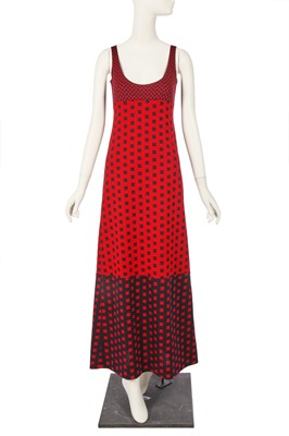 Lot 138 - Peggy Moffitt's Rudi Gernreich checkered red and navy jersey maxi dress, 1971