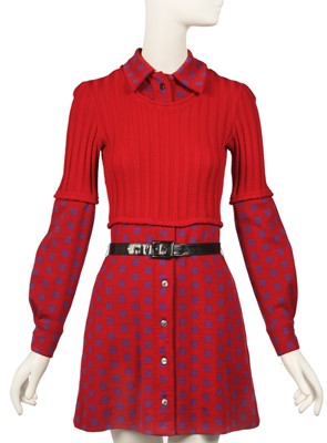 Lot 148 - Peggy Moffitt's Rudi Gernreich purple and red trompe l'oeil dress, Fall 1971
