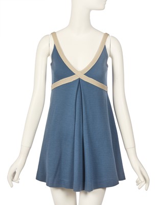 Lot 158 - Peggy Moffitt's Rudi Gernreich blue 'Cross My Heart' mini dress, Fall 1973