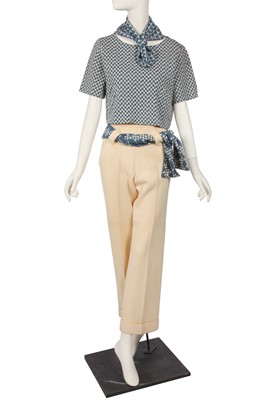 Lot 160 - Peggy Moffitt's Rudi Gernreich blue and cream checked ensemble, Spring 1973
