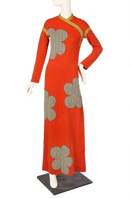 Lot 165 - Peggy Moffitt's Rudi Gernreich colorful checked jersey 'Warhol' flowers maxi dress, Fall 1973