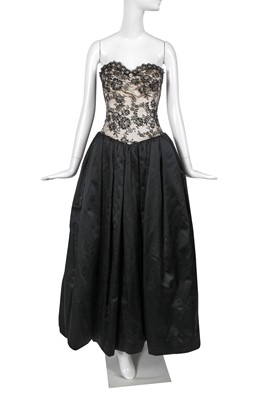 Lot 437 - A Hardy Amies black Chantilly lace and silk satin ballgown, circa 1956
