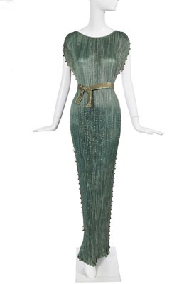 Lot 457 - A Mariano Fortuny pale seafoam green silk Delphos gown, circa 1920-30