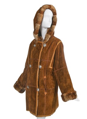 Lot 389 - A Christian Dior brown suede and fur coat, 1970s